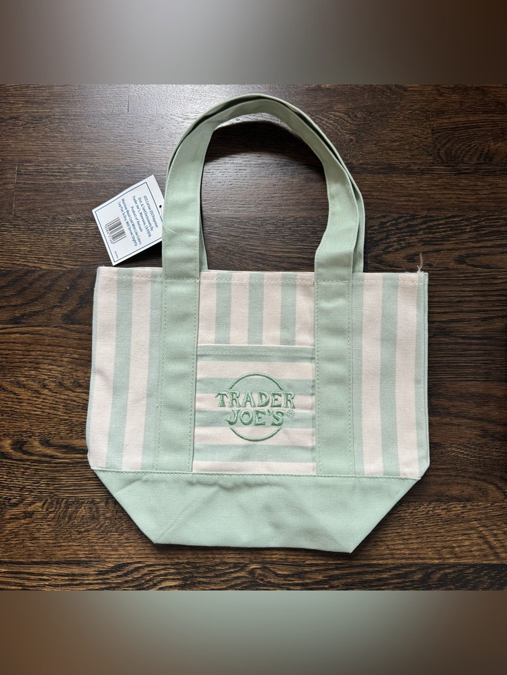 NWT Trader Joe’s blue and green pastel stripe canvas mini tote bags (set of 2) - Picture 3 of 4